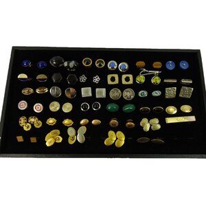 Huge Lot of Cufflinks 35 Pairs Antique Vintage Cuff Links Sterling and GF w Tray